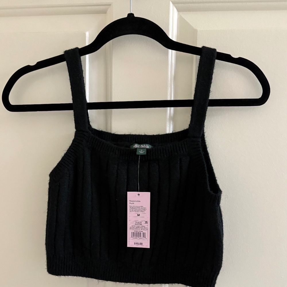 Wild Fable Black Ribbed Knit Cropped Tank – Size M (NWT)